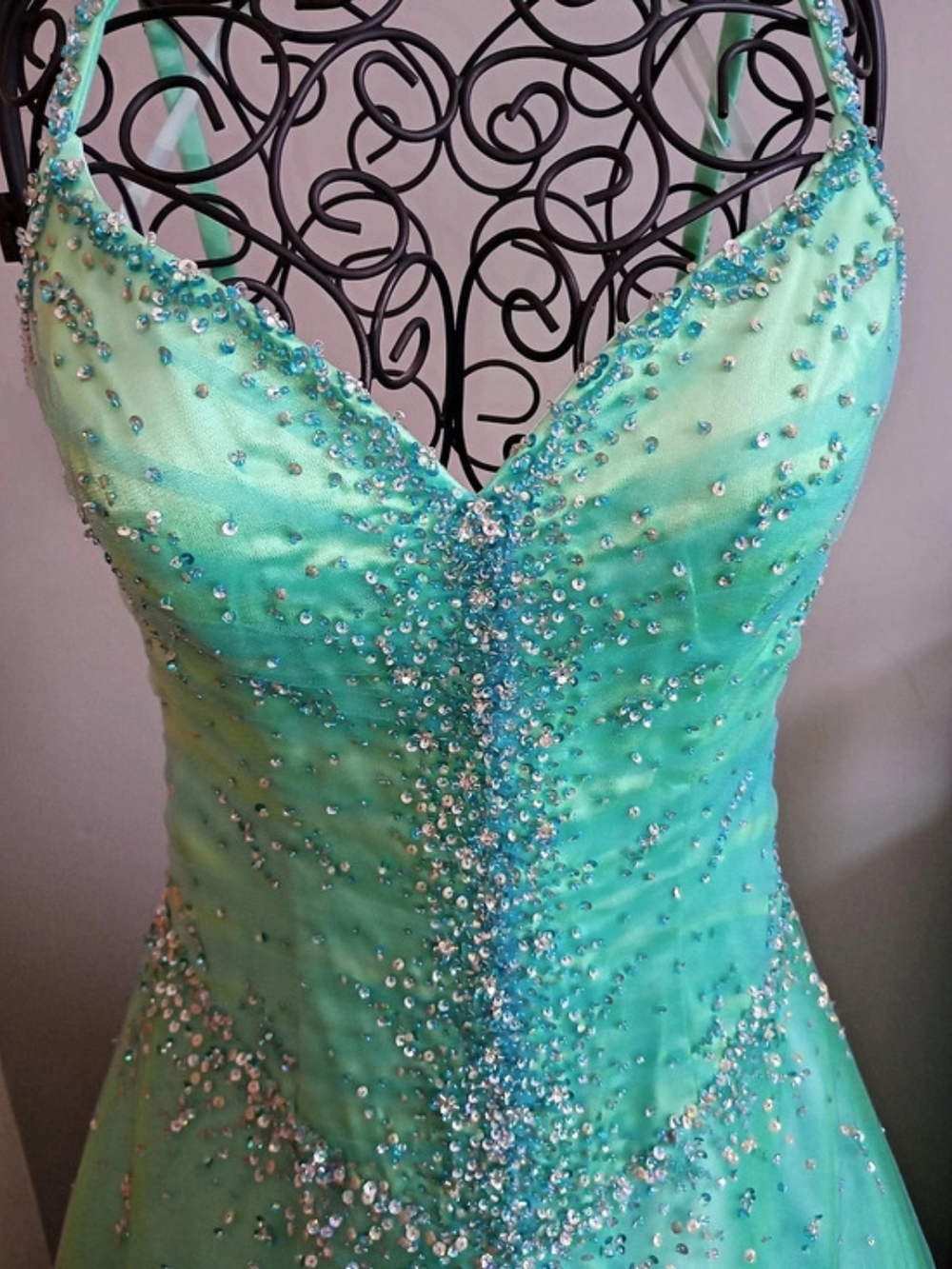 Mori Lee Beaded Ball Gown in Green & Blue Size 13/14 Like New